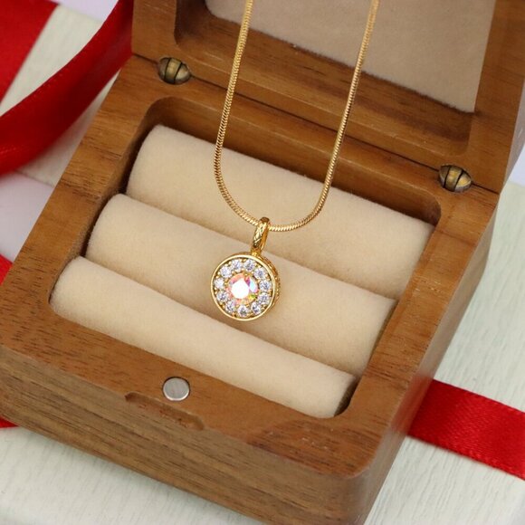 "Satin White Center Pendant with Crystal Halo Rose Gold Charm, XPPT1594 - Picture 9 of 13